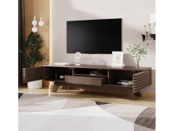 Móvel De Tv* Móvel de TV baixo em estilo retrô com 2 portas e 1 gaveta, cor madeira, para sala de estar, 150 x 40 x 44,5 cm Natural escuro