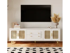 Móvel de TV baixo em estilo retrô com puxadores dourados, porta em rattan e pés de metal, para sala de estar, .^ Móvel De Tv