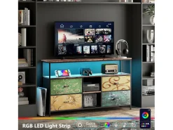 Móvel de TV baixo LE 108 x 30 x 77 cm, estrutura sólida em metal e madeira, móvel para TV, mesa para TV, multicolorido Multicor