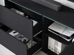 Móvel de TV baixo moderno 180 cm – armário alto para TV com gavetas e prateleiras, mate^ Móvel De Tv