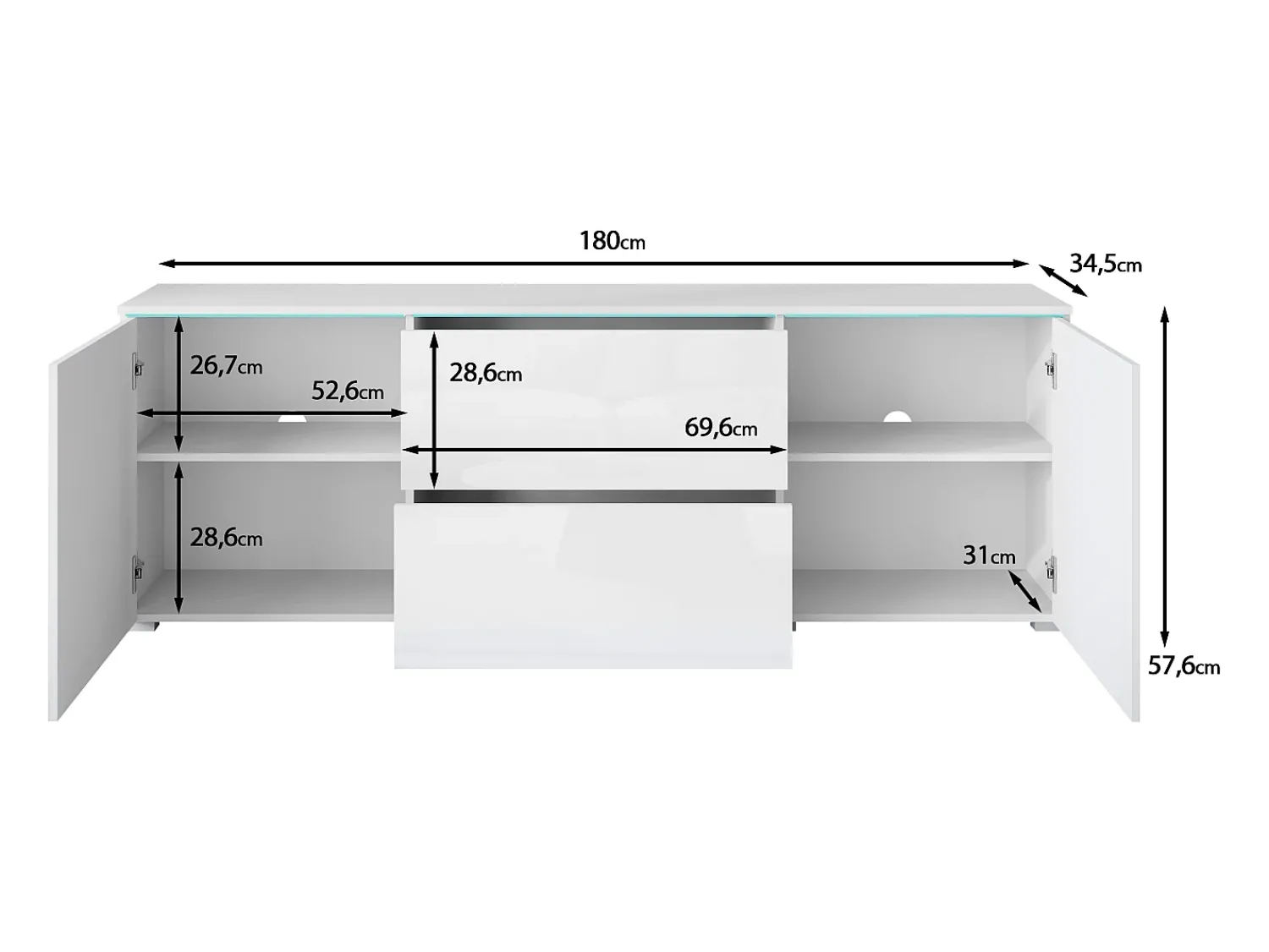 Móvel de TV baixo moderno 180 cm – armário alto para TV com gavetas e prateleiras, carvalho wotan mate^ Móvel De Tv