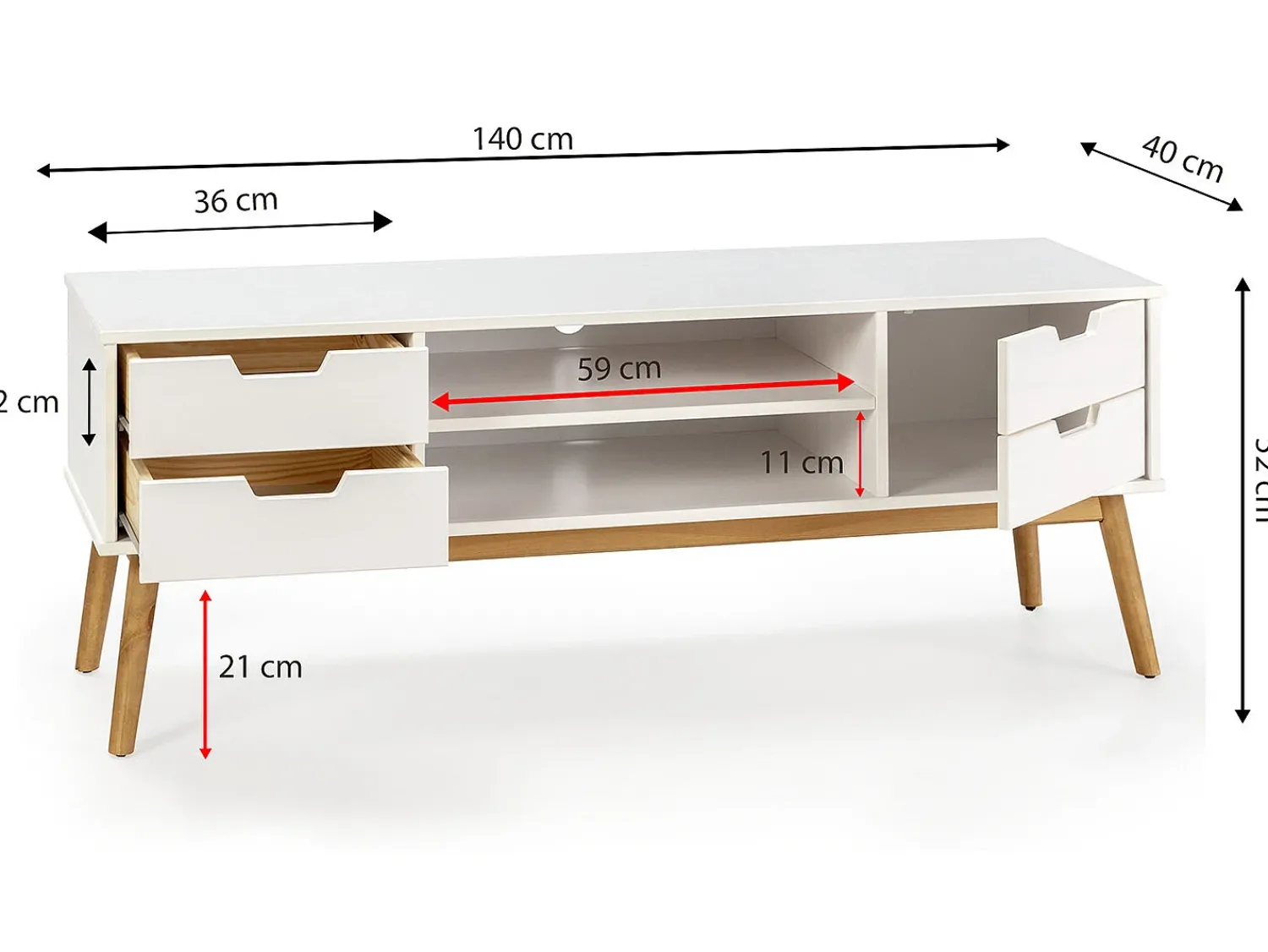 VS Venta-stock Móvel de TV Baku 1 porta e 2 gavetas , madeira maciça, 140 cm.^ Móvel De Tv