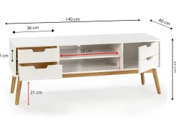 VS Venta-stock Móvel de TV Baku 1 porta e 2 gavetas , madeira maciça, 140 cm.^ Móvel De Tv