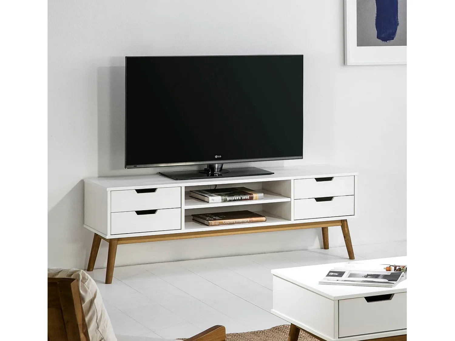 VS Venta-stock Móvel de TV Baku 1 porta e 2 gavetas , madeira maciça, 140 cm.^ Móvel De Tv