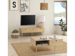 VS Venta-stock Móvel de TV Bella 3 Portas Cor Carvalho com vime Natural^ Móvel De Tv