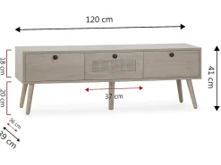 VS Venta-stock Móvel de TV Bella 3 Portas Cor Carvalho com vime Natural^ Móvel De Tv
