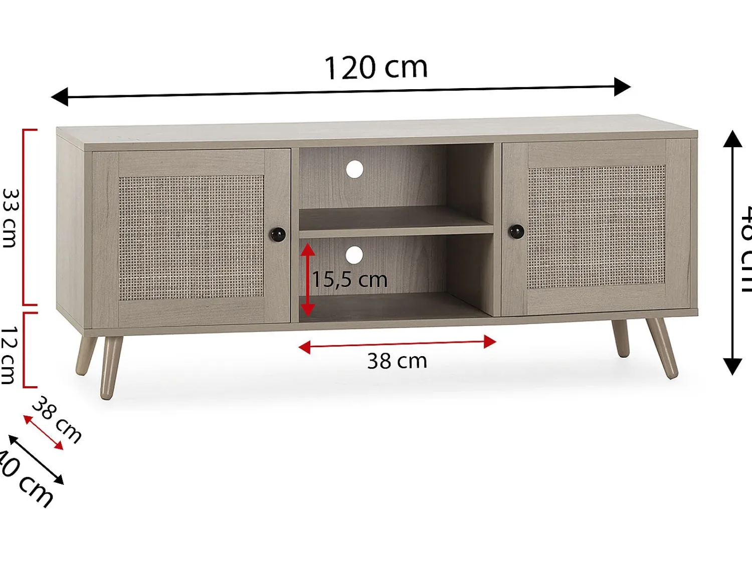 Discount VS Venta-stock Móvel de TV Bella 2 Portas Cor Carvalho com vime Natural Natural claro