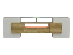 New Móvel de TV Brilhante 200 x 30 x 60,7 cm, Duas Gavetas, 6 Portas, Iluminação LED, Móveis para Sala de Estar Branco