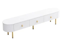 Hauss Spole Móvel de TV com 3 gavetas, tampo oval e pés dourados.^ Móvel De Tv