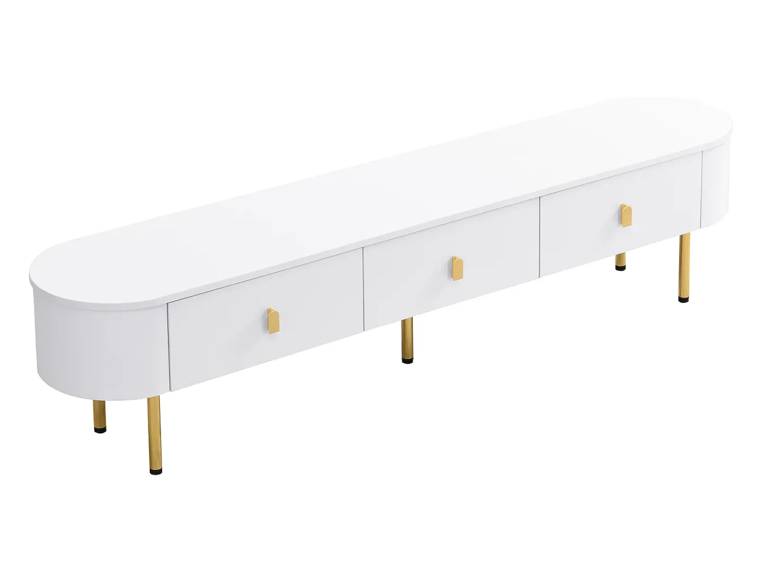 Hauss Spole Móvel de TV com 3 gavetas, tampo oval e pés dourados.^ Móvel De Tv
