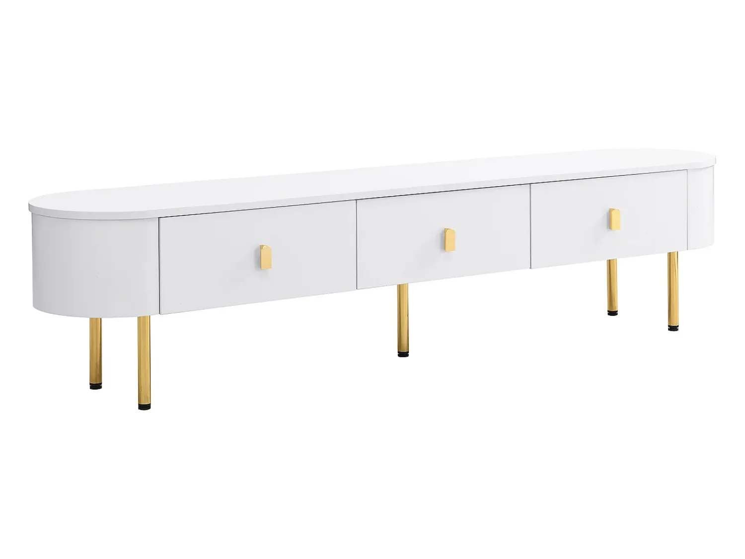 Hauss Spole Móvel de TV com 3 gavetas, tampo oval e pés dourados.^ Móvel De Tv