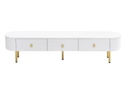 Hauss Spole Móvel de TV com 3 gavetas, tampo oval e pés dourados.^ Móvel De Tv