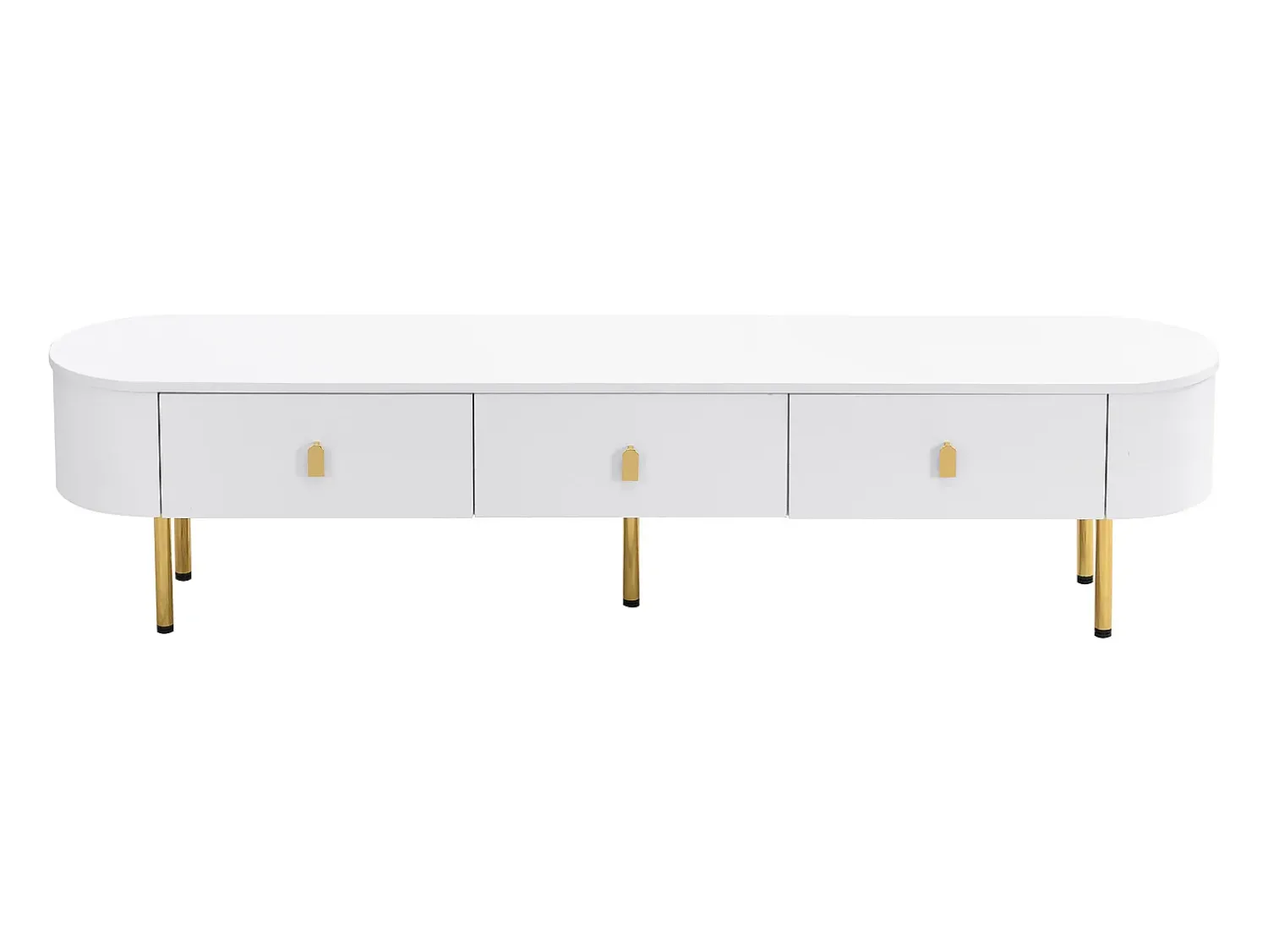 Hauss Spole Móvel de TV com 3 gavetas, tampo oval e pés dourados.^ Móvel De Tv