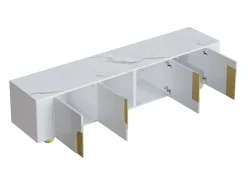Hauss Spole Móvel de TV com 4 portas - Tampo com efeito mármore - Pés esféricos em madeira^ Móvel De Tv
