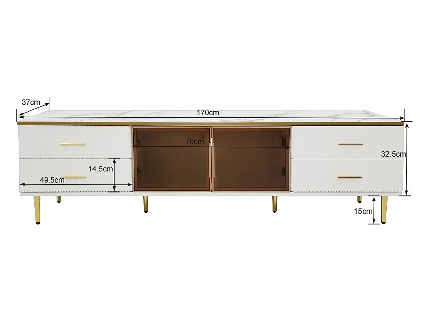 Móvel de TV com iluminação LED, cômoda com 4 gavetas e 2 portas de vidro temperado.^ Móvel De Tv
