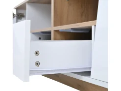 Móvel De Tv| Móvel de TV com iluminação LED - Móvel de TV com 2 gavetas e 2 portas - tampo em madeira e arrumação aberta Branco