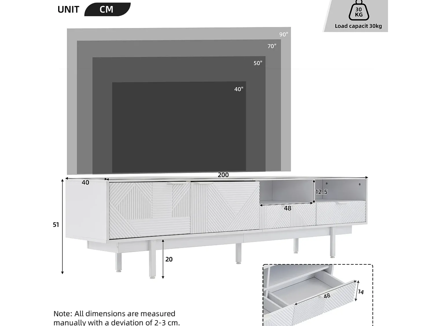 Móvel De Tv*Hauss Spole Móvel de TV com linhas geométricas - 2 portas e 2 gavetas Branco