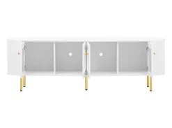 Móvel De Tv* Móvel de TV com portas de vidro e detalhes dourados – 170 x 35 x 55 cm – com puxadores dourados Branco