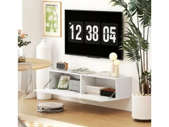 Móvel De Tv* Móvel de TV de 140 cm para parede ou de perfil baixo com espaço de armazenamento integrado, adequado para TVs de até 65 polegadas. Sala de estar. Branco