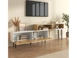 Clearance Hauss Spole Móvel de TV e madeira com 3 portas, modular em 2 partes, pés pretos Branco