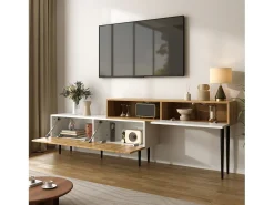 Clearance Hauss Spole Móvel de TV e madeira com 3 portas, modular em 2 partes, pés pretos Branco