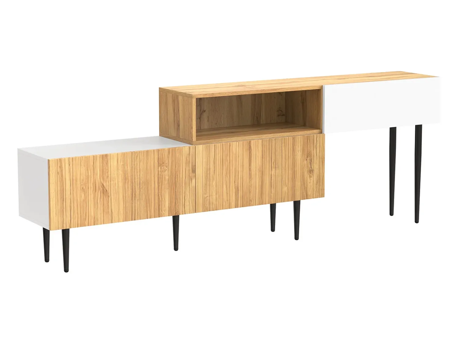 Clearance Hauss Spole Móvel de TV e madeira com 3 portas, modular em 2 partes, pés pretos Branco