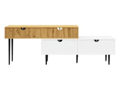 Clearance Hauss Spole Móvel de TV e madeira com 3 portas, modular em 2 partes, pés pretos Branco