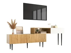 Clearance Hauss Spole Móvel de TV e madeira com 3 portas, modular em 2 partes, pés pretos Branco