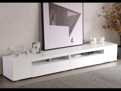 New Móvel de TV moderno, painel de luz, iluminação LED regulável, sala de estar e sala de jantar 240 cm (painel brilhante, não brilhante) Branco