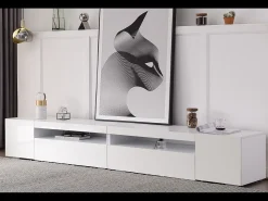 New Móvel de TV moderno, painel de luz, iluminação LED regulável, sala de estar e sala de jantar 240 cm (painel brilhante, não brilhante) Branco