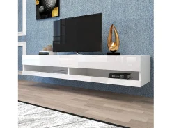 Móvel De Tv*Hauss Spole Móvel de TV para parede com espaço de arrumação e iluminação LED - Acabamento brilhante Branco