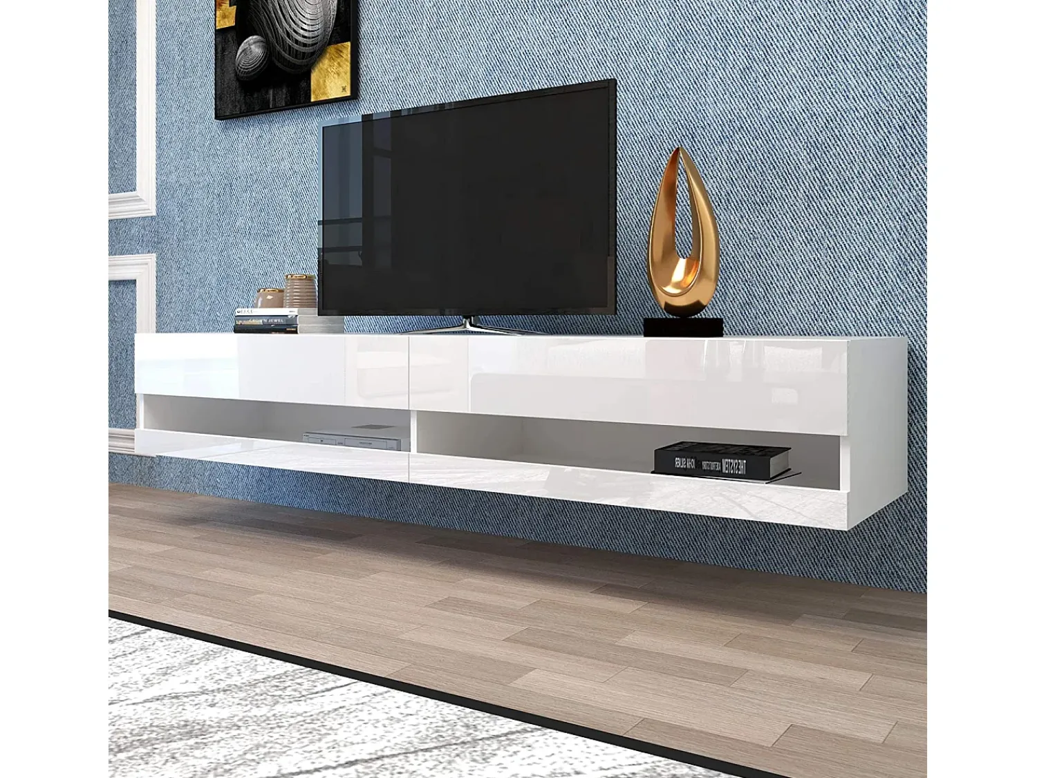 Móvel De Tv*Hauss Spole Móvel de TV para parede com espaço de arrumação e iluminação LED - Acabamento brilhante Branco