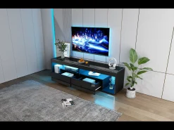 Móvel De Tv*Merax Móvel de TV brilhante - 180 x 40 x 46 cm - com 2 gavetas + LEDs - aglomerado - natural Preto