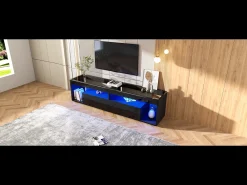 Móvel De Tv*Merax Móvel de TV brilhante - 180 x 40 x 46 cm - com 2 gavetas + LEDs - aglomerado - natural Preto