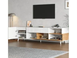Móvel De Tv|Merax Móvel de TV brilhante - 180 x 38 x 50 cm - com 2 portas + 1 gaveta + 7 espaços de armazenamento - aglomerado - Branco