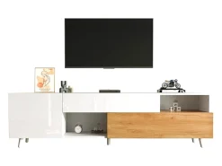 Móvel De Tv|Merax Móvel de TV brilhante - 180 x 38 x 50 cm - com 2 portas + 1 gaveta + 7 espaços de armazenamento - aglomerado - Branco
