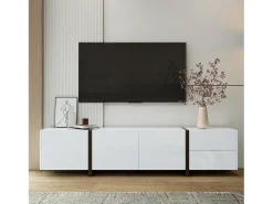 Hot Merax Móvel de TV brilhante - 170 x 30 x 39 cm - com 4 portas + 1 gaveta - pés contrastantes - aglomerado - Branco