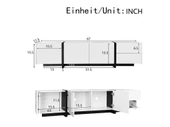 Hot Merax Móvel de TV brilhante - 170 x 30 x 39 cm - com 4 portas + 1 gaveta - pés contrastantes - aglomerado - Branco