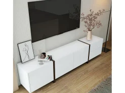 Hot Merax Móvel de TV brilhante - 170 x 30 x 39 cm - com 4 portas + 1 gaveta - pés contrastantes - aglomerado - Branco