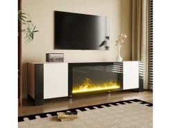 Móvel De Tv*Merax Móvel de TV brilhante - 165 x 32 x 45 cm - com efeito de chama - sem função de aquecimento - aglomerado - Branco