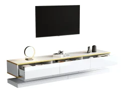 Merax Móvel de TV brilhante - 200 x 40 x 40 cm - com 3 gavetas - móvel de TV independente - aglomerado -^ Móvel De Tv