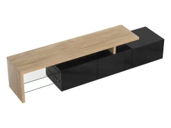 Clearance Móvel de TV brilhante 197,5 C x 39 L x 42 A (cm), estilo moderno, espaço de armazenamento prático, aparência de madeira, prateleiras de vidro, iluminação LED, Preto
