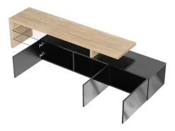 Clearance Móvel de TV brilhante 197,5 C x 39 L x 42 A (cm), estilo moderno, espaço de armazenamento prático, aparência de madeira, prateleiras de vidro, iluminação LED, Preto