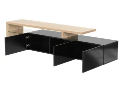 Clearance Móvel de TV brilhante 197,5 C x 39 L x 42 A (cm), estilo moderno, espaço de armazenamento prático, aparência de madeira, prateleiras de vidro, iluminação LED, Preto