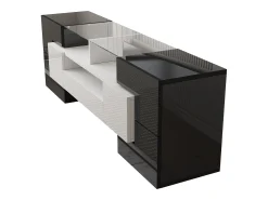 Móvel De Tv| Móvel de TV brilhante - Móvel de TV para sala de estar com iluminação LED - 6 portas e 2 gavetas - e branco Preto