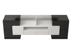 Móvel De Tv| Móvel de TV brilhante - Móvel de TV para sala de estar com iluminação LED - 6 portas e 2 gavetas - e branco Preto