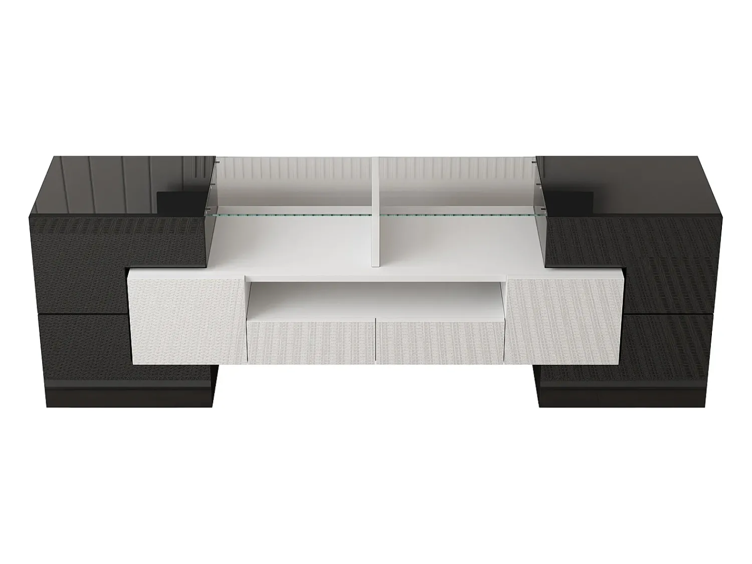 Móvel De Tv| Móvel de TV brilhante - Móvel de TV para sala de estar com iluminação LED - 6 portas e 2 gavetas - e branco Preto