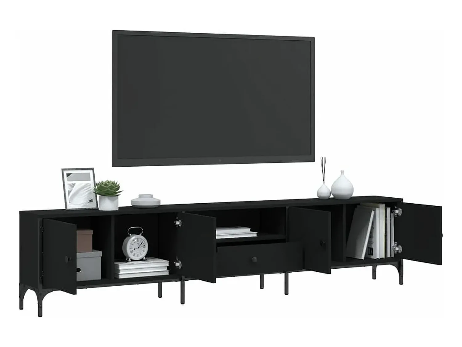 Móvel De Tv* Móvel de TV c/ gaveta 200x25x44 cm derivados de madeira PT623330 Preto