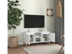 Móvel De Tv| Móvel de TV c/ pernas de madeira maciça 103,5x35x50 cm PT428808 Branco