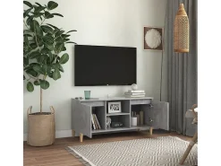 New Móvel de TV c/ pernas de madeira 103,5x35x50cm cimento PT840934 Cinzento